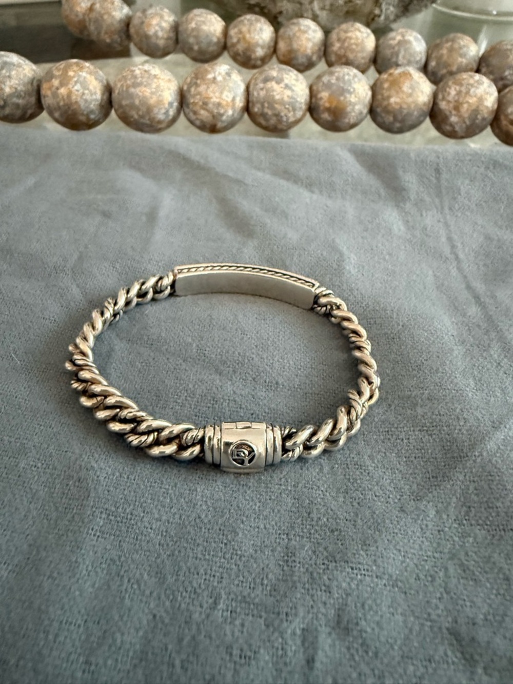 David Yurman Silver 'Love' Cable ID Bracelet - Picture 8 of 12